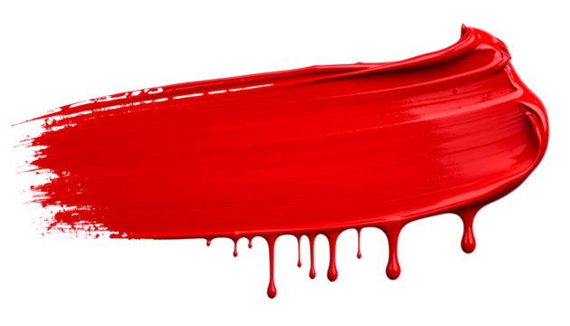 Hand drawn red paint stroke isolated on white or transparent background