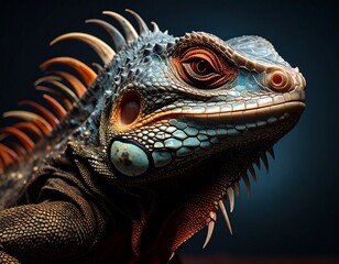 Fototapeta premium Vibrant Green Iguana Portrait Striking Pose Wildlife Reptile.