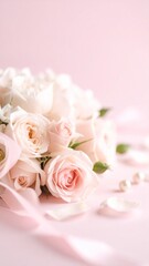 Elegant Bouquet of Pastel Pink and White Roses on Pink Silk.