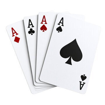 Four aces playing cards close up studio shot set bet on transparent background
