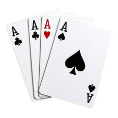Four aces playing cards close up studio shot set bet on transparent background
