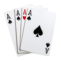 Four aces playing cards close up studio shot set bet on transparent background
