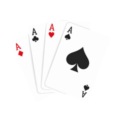 Four aces playing cards close up studio shot set bet on transparent background
