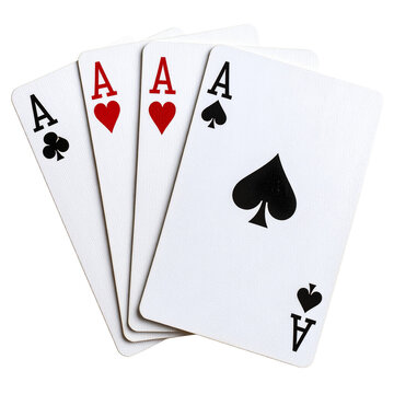 Four aces playing cards close up studio shot set bet on transparent background

