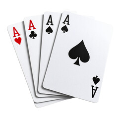 Four aces playing cards close up studio shot set bet on transparent background
