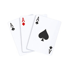 Four aces playing cards close up studio shot set bet on transparent background
