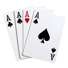 Four aces playing cards close up studio shot set bet on transparent background
