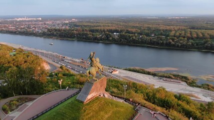 Aerial view of Monument to Salavat Yulaev in Ufa, Russia
