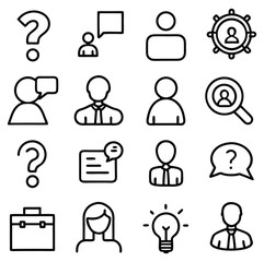 Question line icon set. Set of 30 outline icons related to question, problem, ask, faq, confusion and others. Question outline icons collection. Vector illustration