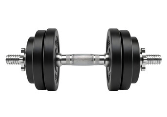 A single adjustable dumbbell isolated on a transparent background
