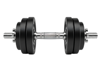 A single adjustable dumbbell isolated on a transparent background
