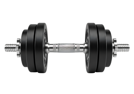 A single adjustable dumbbell isolated on a transparent background
