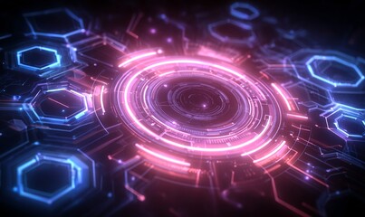 Obraz premium ELEGANTES, MINIMALES NEON-HUD MIT GEOMETRISCHEN FORMEN UND KONZENTRISCHEN KREISEN