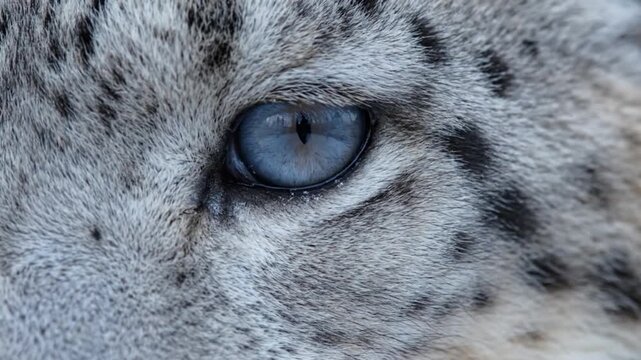 majestic snow leopard intense blue eye close-up