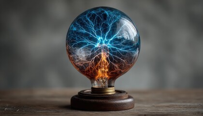 Electric orb lamp on wooden base