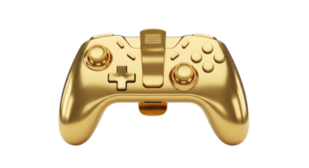 Golden game controller isolated on transparent background for video games