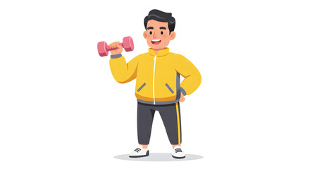 Smiling Cartoon Gym Instructor Holding Dumbbell
