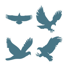 Vector art of collection of eagle and bird silhouettes in flight, isolated on white background, symbolizing freedom and power