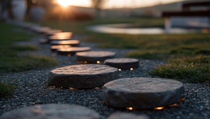 Sunset path of flat stones