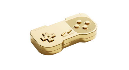Golden retro game controller isolated on transparent background