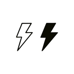 Lightning Bolt Icons Representing Electrical Energy and Power with Black and White Outlines on a Clean Background