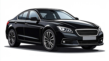 Naklejka premium Modern black sedan illustration with sharp clean edges. Vector graphic of a luxury car with a solid fill, isolated on a white background for design.