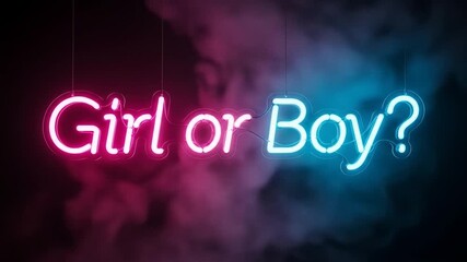Vibrant Neon 'Girl or Boy?' Sign Illuminating Gender Reveal Anticipation with Pink and Blue Hues