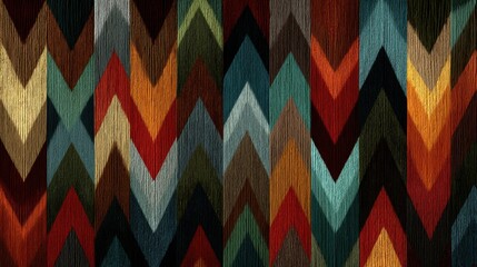 Geometric textured pattern of chevron shapes in a variety of colors