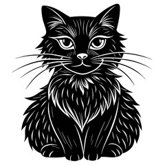Obraz premium Charming black cat silhouette illustration with a whimsical smile, perfect for pet-themed design, branding, and playful creative projects