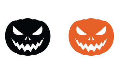 Illustration of scary halloween pumpkins with evil faces isolated on white background, perfect for autumn, holiday, and spooky designs
