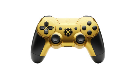 Golden video game controller isolated on transparent background for immersive gaming