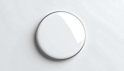 Blank glossy white round pin badge mockup with silver rim for custom design presentation on a clean background