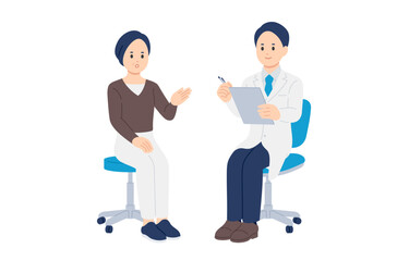 問診する男性医師と中年の女性患者【人物ベクターイラスト素材】