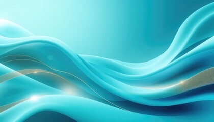 Fototapeta premium Turquoise abstract background with flowing waves and golden accents, presenting a serene and elegant visual for design and presentations