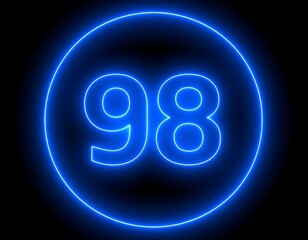 Glowing neon blue numerals ninety-eight encircled