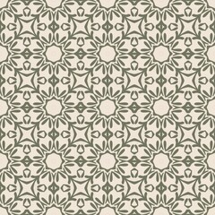 Seamless pattern floral geometric shapes in olive green. Rustic Botanical Tiles Pattern. Stylized starburst florals create a medallion effect motif. Vintage Olive Ornament. 