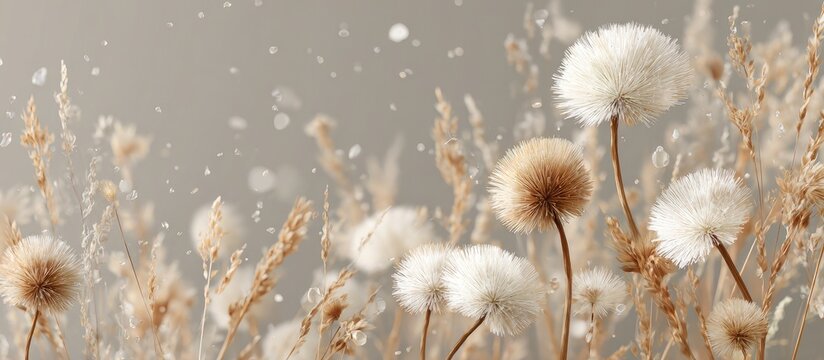 Dried flowers and grasses, light beige, muted background