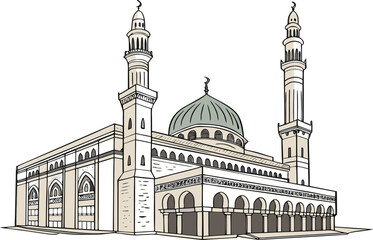 Mecca Sharif Masjid al Haram Illustration. Grand Mosque of Makkah Artwork. Sacred Masjid al Haram in Saudi Arabia. Mecca Sharif Holy Mosque Design. Islamic Pilgrimage Masjid al Haram. Realistic Masjid
