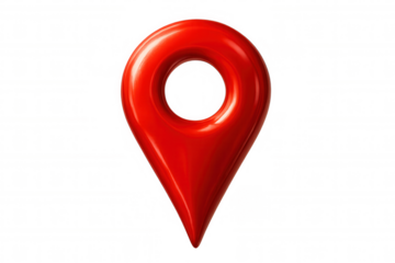 Red location pin pointing position on transparent background, ideal for travel and navigation concepts