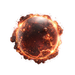 Fiery Planet Burning Celestial Sphere with Energy Sparks