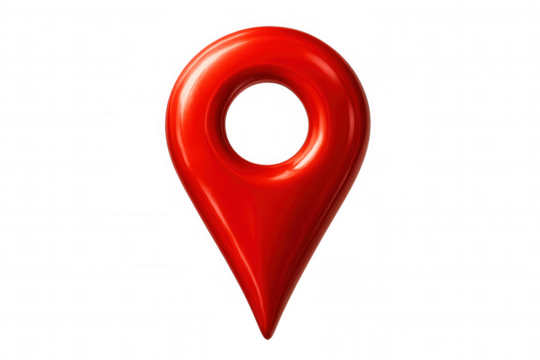 Red location pin pointing position on transparent background, ideal for travel and navigation concepts