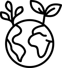 Symbolizing global growth and environmental care, this modern line art depicts a sprouting planet Earth, a powerful visual for sustainability and new beginnings