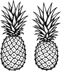 pineapple, fruit, tropical, silhouette, black and white,  white, vector fruit,  vector bundle