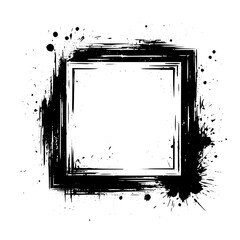 Square Grunge Frame with Rough Splattered Black Ink and White Center