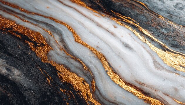Abstract marble-like texture with flowing gold veins - Powered by Adobe