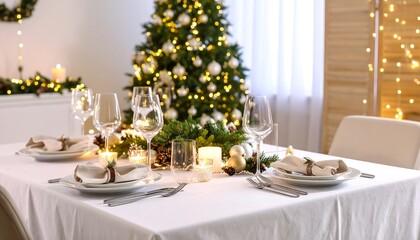 Festive Christmas Dinner Table Setting.