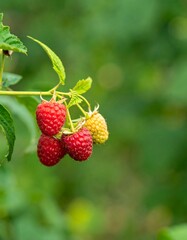 Fresh raspberries on vine