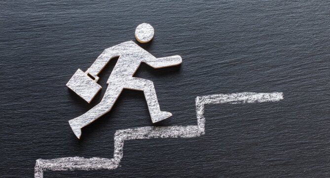 Business figure ascending a chalk drawn staircase