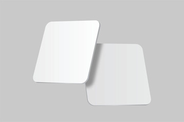 3D vector mockup of square blank beer coasters, isolated on background. Empty coaster lying for branding, pub, bar, restaurant, cafe, drinkware, bottle, can, cup holder and promotional product design
