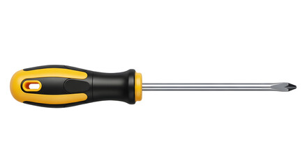 Black And Yellow Screwdriver With A Metal Shaft And A Flathead Tip Isolated Transparent Background